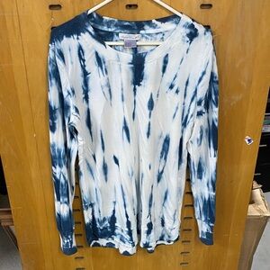 KEREN HARR Blue and White Tie-Dye Long Sleeve Top Size M